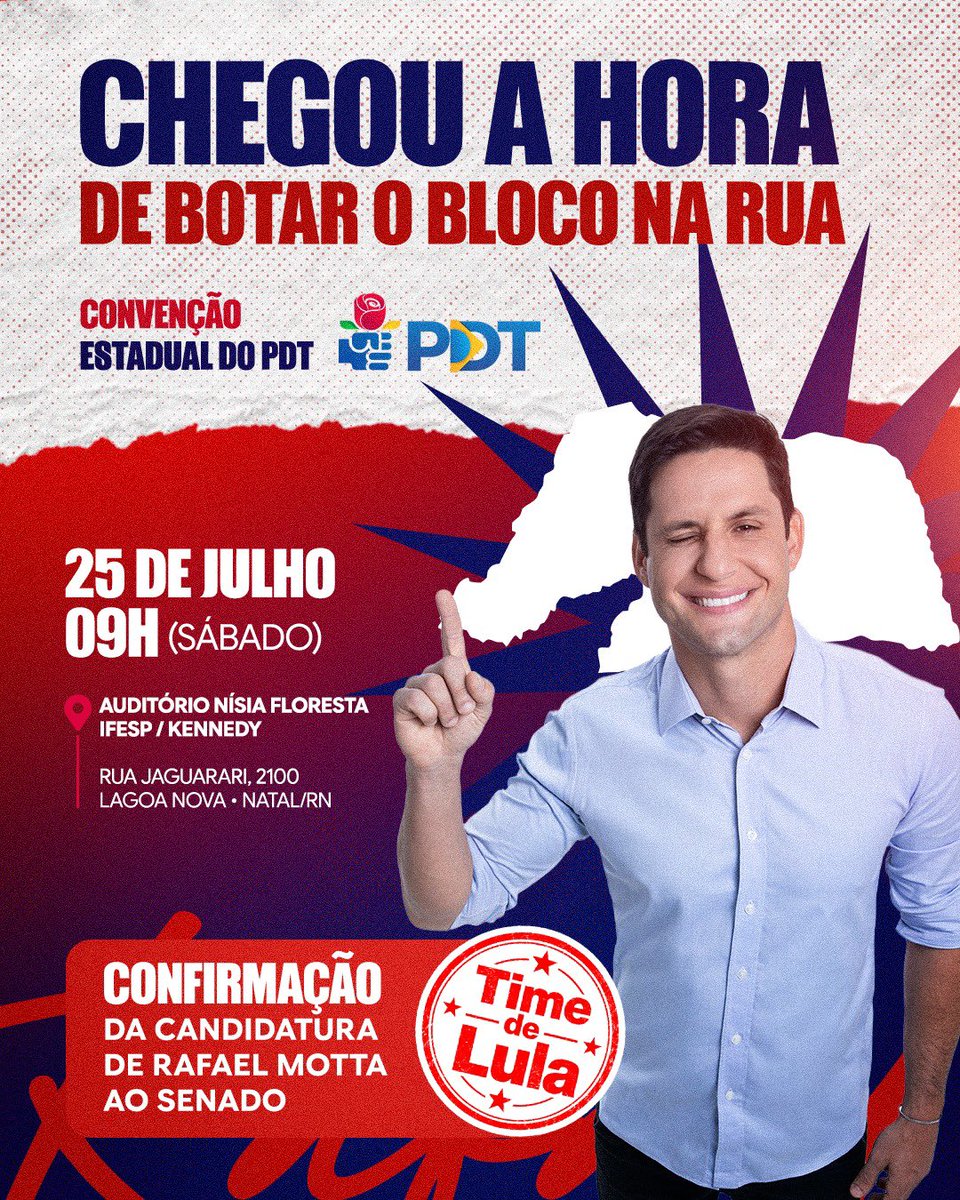 Candidatura de Rafael Motta ao Senado será oficializada pelo PDT no próximo dia 25