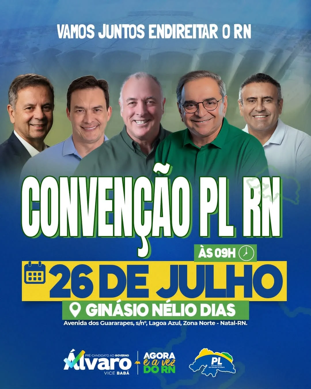 PL-RN realiza convenção neste domingo e oficializa chapa com Álvaro e Babá para o Governo e Coronel Hélio ao Senado
