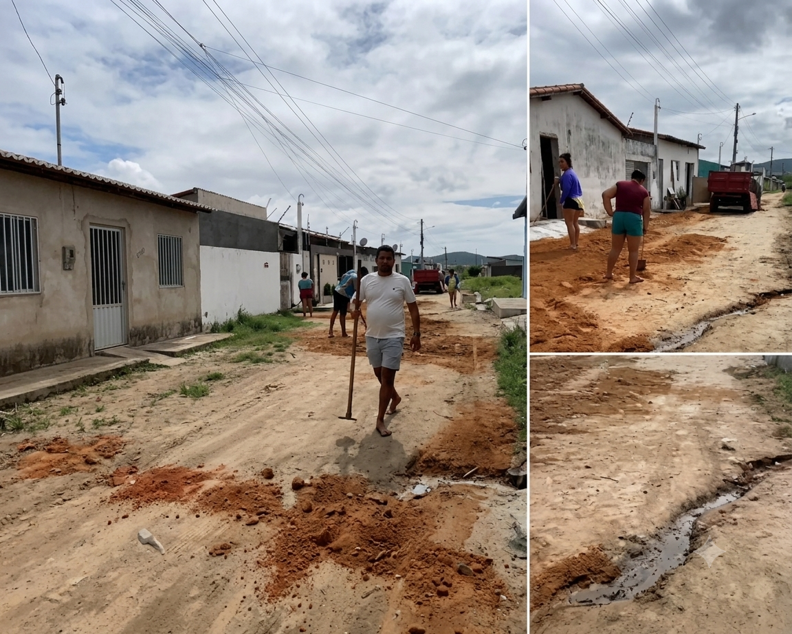 TANGARÁ DO DESGOVERNO E DO DESPREPARO: Moradores da Rua Santa Luzia assumem papel da prefeitura e fazem o trabalho que a gestão ignora