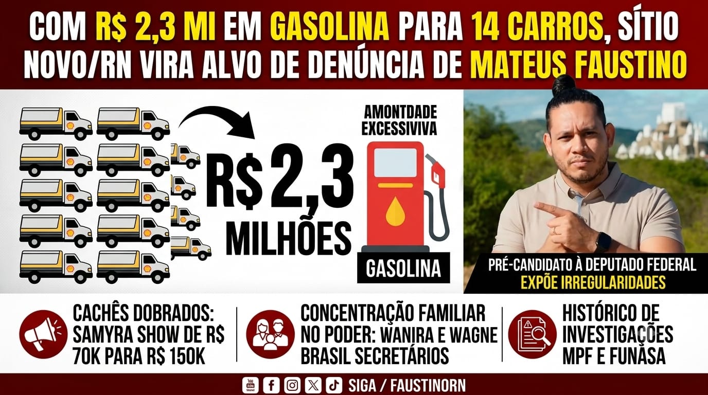 Com R$ 2,3 Milhões em Gasolina para 14 Carros, Sítio Novo/RN Vira Alvo de Denúncia de Matheus Faustino