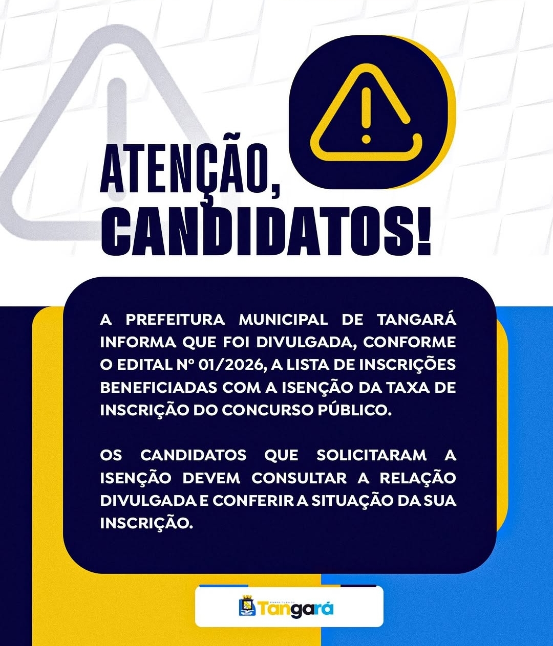 Prefeitura de Tangará divulga lista de isenção da taxa de inscrição do Concurso Público
